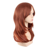 Shoulder Length Layered Curtain Bangs Wavy Wig Ginger Orange